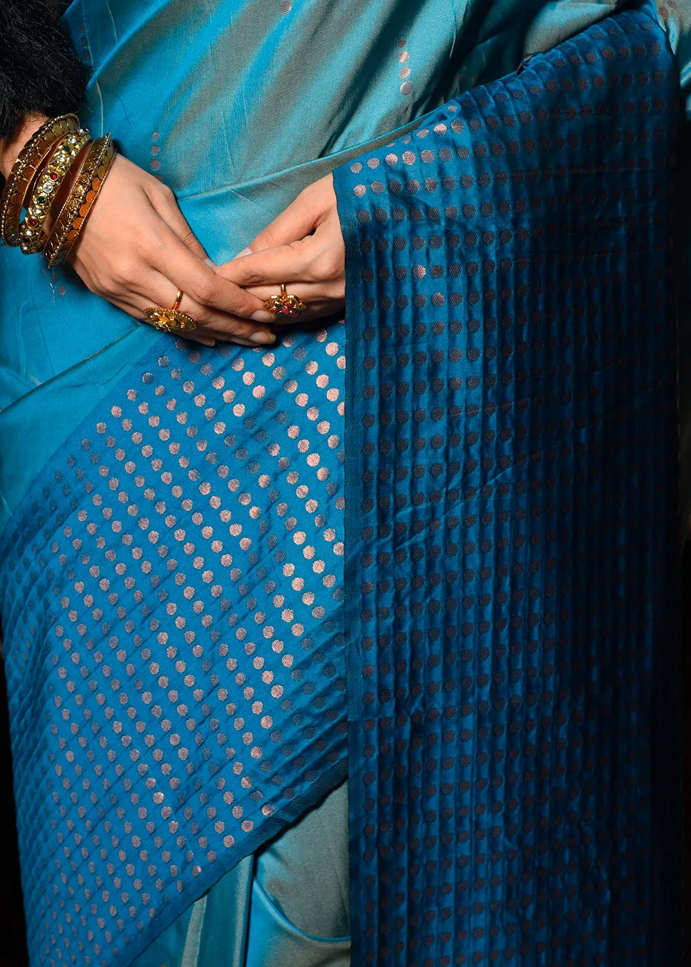 Vivid Cerulean Blue Two Tone Zari Woven Banarasi Silk Saree