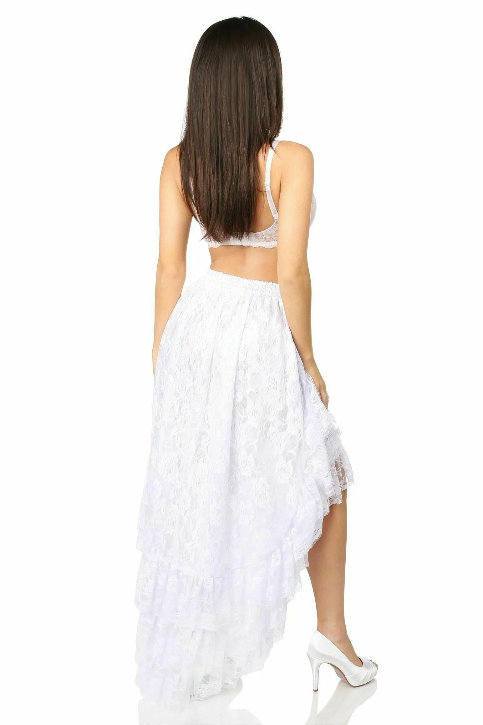 White High Low Lace Skirt