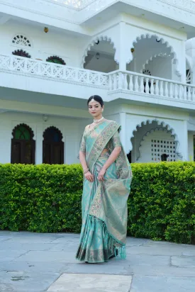 Women Party Wear Jari Weaving Worked Organza Saree with Un Stitched Blouse