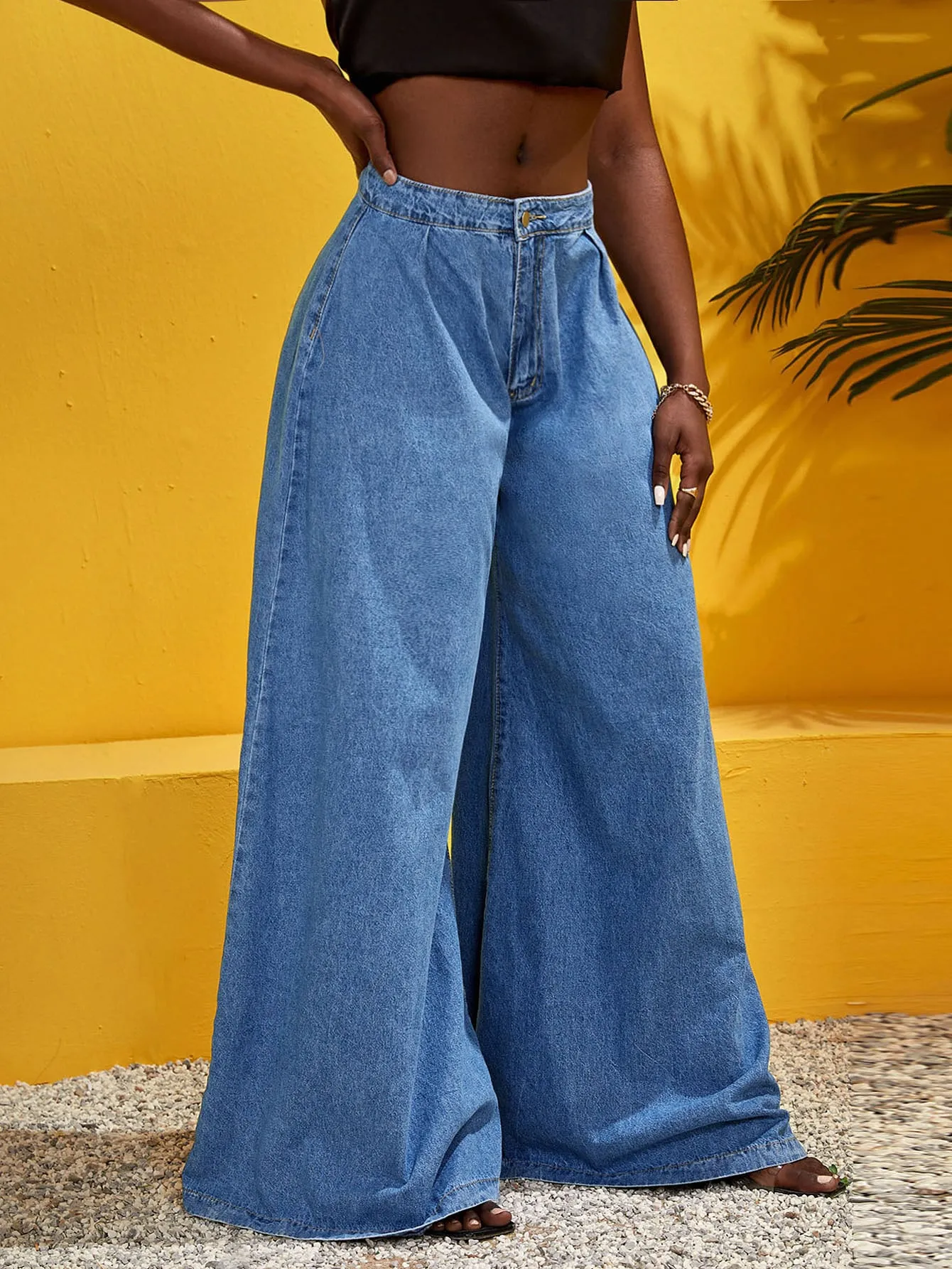 Zip Fly Wide Leg Jeans